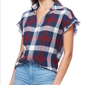 PAIGE Jaylin Ray Edge Ruffle Sleeve Plaid Shirt M